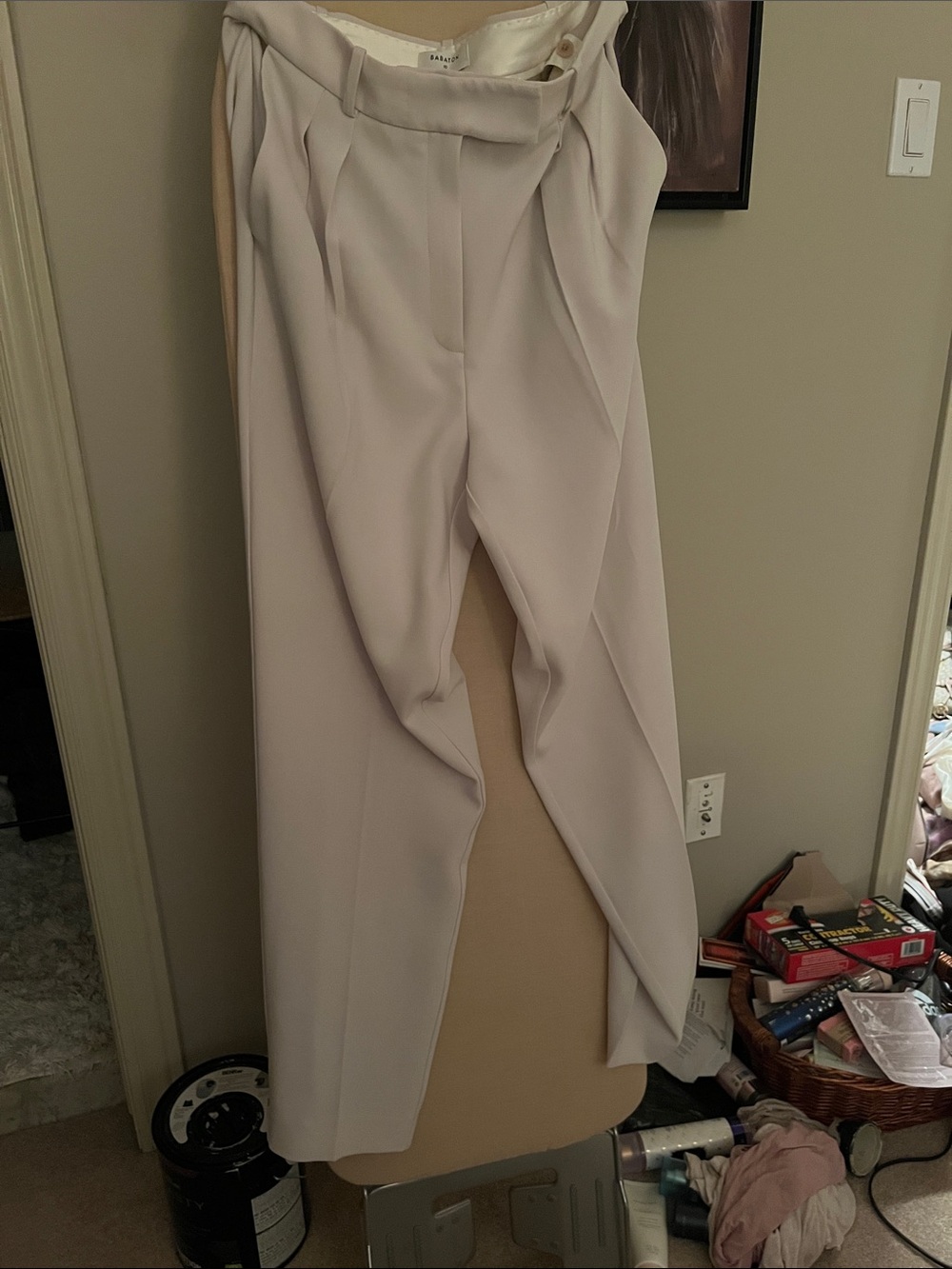 Babaton High-Waist Pleated Trousers — Light Cream